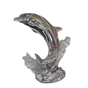 Lenox Fine Crystal Dolphin Frosted Glass Wave Figurine 1994 7"